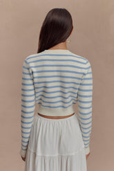 Tanner Striped Knit Cardigan - Light Blue/White